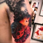Фото татуировки с кометой (астероидом) 27.03.2021 №092 - comet tattoo - tatufoto.com