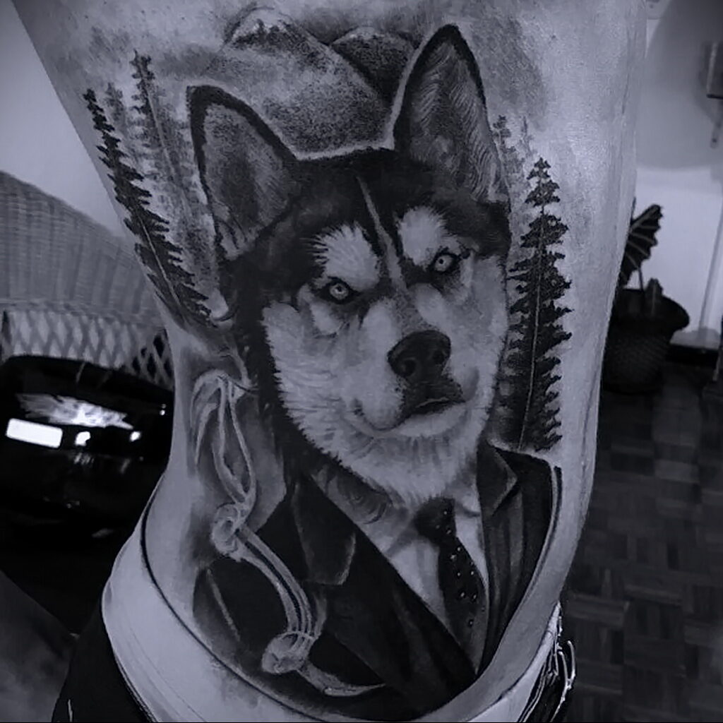 Фото татуировки с собакой породы Хаски 08.03.2021 №19119 - husky tattoo - tatufoto.com