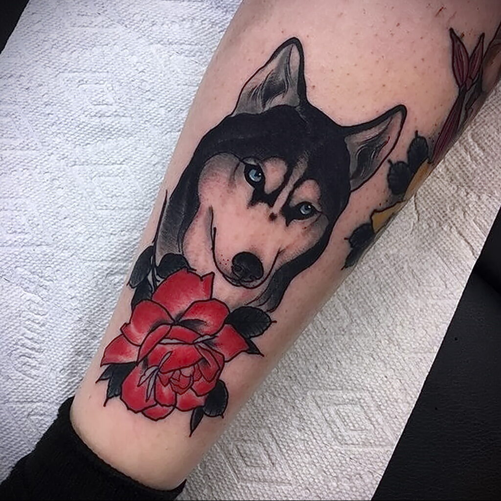 Фото татуировки с собакой породы Хаски 08.03.2021 №5105 - husky tattoo - tatufoto.com