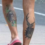 Тату кошка у девушки – тату олень у парня - Уличная тату (street tattoo) № 14–210821 5