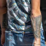 Тату полурукав с надписью на правой руке парня - Уличная тату (street tattoo) № 14–210821 2