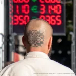 Фото тату на лысой голове мужчины: геометрический узор в виде цветка, выполненный в черных тонах. Идеи для тату, мастер тату.
