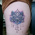 Фото тату лотос на бедре 07.08.2021 №018 - lotus tattoo on thigh - tatufoto.com