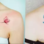 Фото тату лотос на ключице 07.08.2021 №001 - lotus tattoo on her collarbone - tatufoto.com