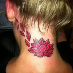 Фото тату лотос на шее 07.08.2021 №015 - lotus tattoo on neck - tatufoto.com