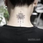 Фото тату лотос на шее 07.08.2021 №023 - lotus tattoo on neck - tatufoto.com