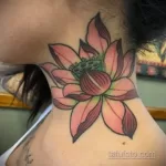 Фото тату лотос на шее 07.08.2021 №039 - lotus tattoo on neck - tatufoto.com