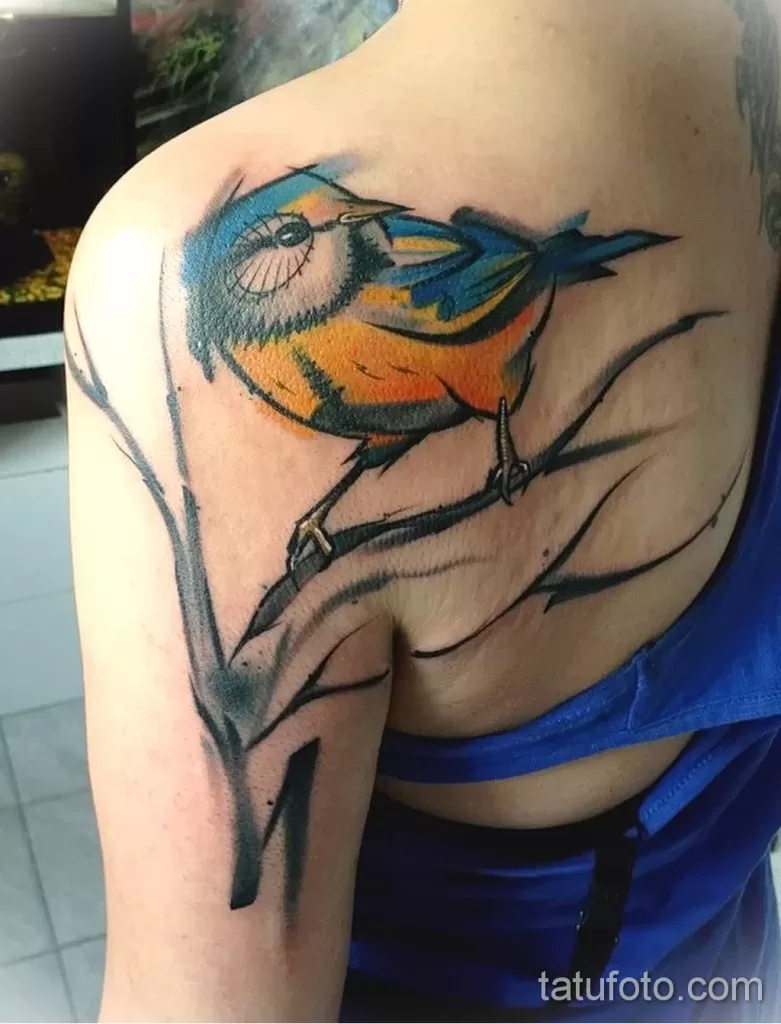 Фото тату с птицей синица 13,08,2021 - №0002 - Tit tattoo - tatufoto.com
