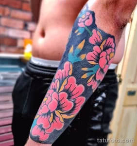Фото пример рисунка тату цветок пион 16,10,2021 - №0185 - peony tattoo - tatufoto.com