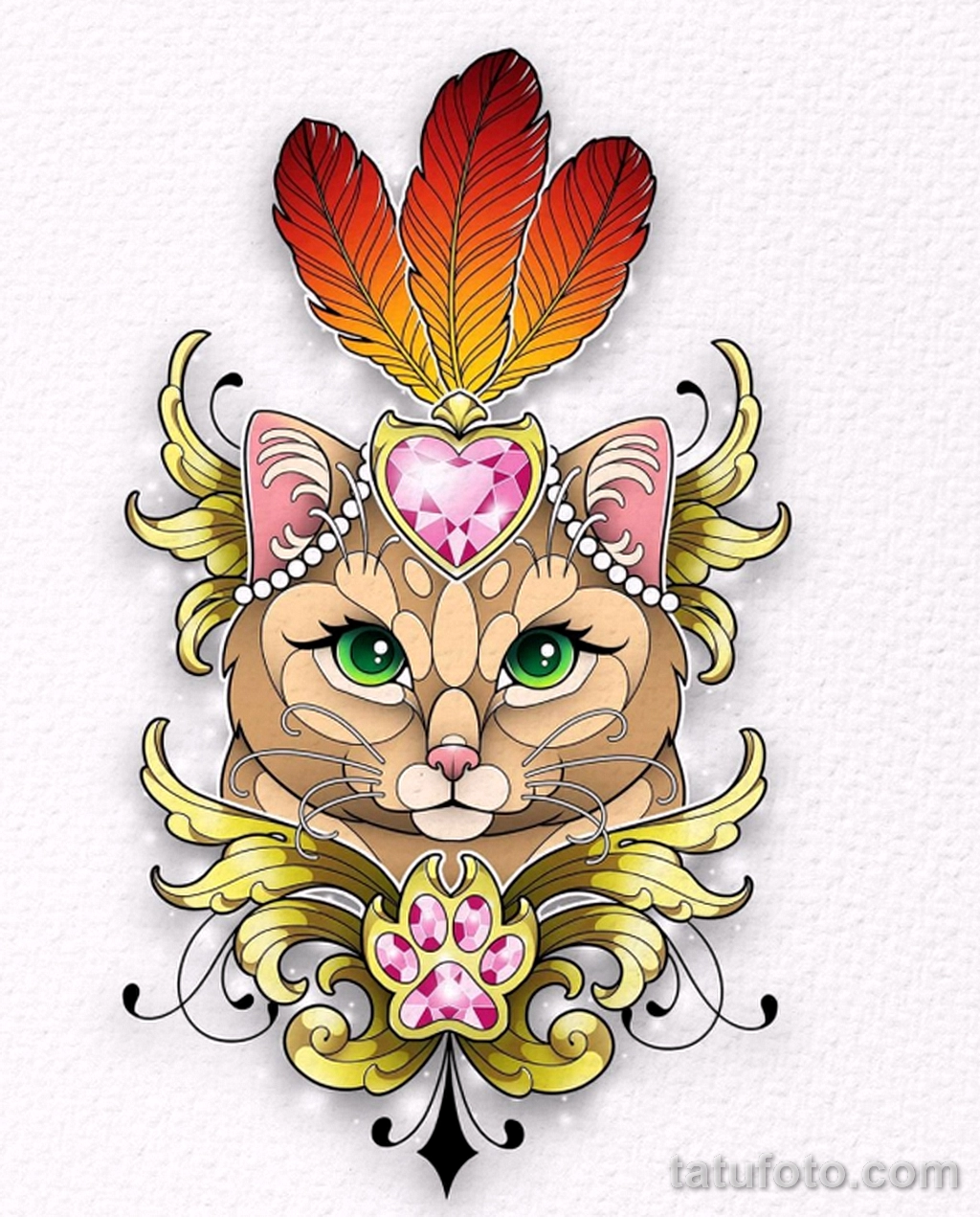 Эскиз для татуировки с кошкой 14,11,2021 - №0129 - sketch of cat tattoo - tatufoto.com