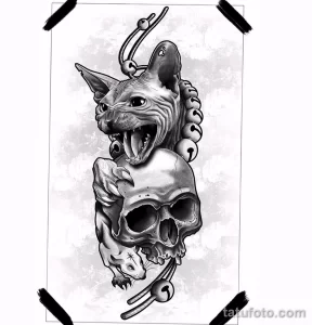 Эскиз для татуировки с кошкой 14,11,2021 - №0232 - sketch of cat tattoo - tatufoto.com