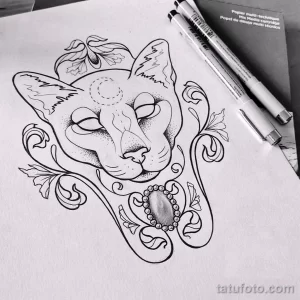 Эскиз для татуировки с кошкой 14,11,2021 - №0243 - sketch of cat tattoo - tatufoto.com