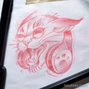 Эскиз для татуировки с кошкой 14,11,2021 - №0245 - sketch of cat tattoo - tatufoto.com