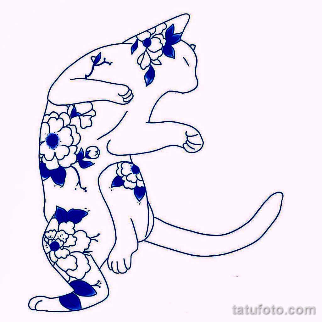 Эскиз для татуировки с кошкой 14,11,2021 - №0254 - sketch of cat tattoo - tatufoto.com