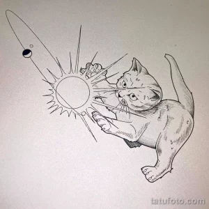 Эскиз для татуировки с кошкой 14,11,2021 - №0255 - sketch of cat tattoo - tatufoto.com
