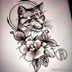Эскиз для татуировки с кошкой 14,11,2021 - №0260 - sketch of cat tattoo - tatufoto.com