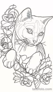 Эскиз для татуировки с кошкой 14,11,2021 - №0261 - sketch of cat tattoo - tatufoto.com