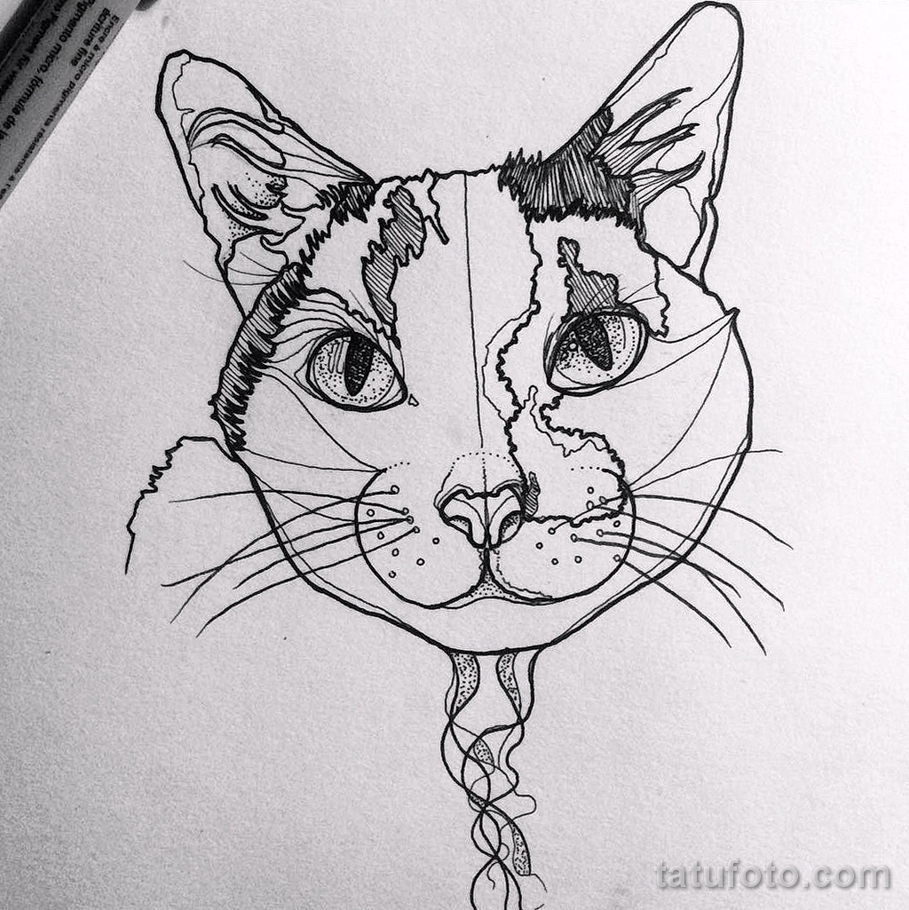 Эскиз для татуировки с кошкой 14,11,2021 - №0264 - sketch of cat tattoo - tatufoto.com