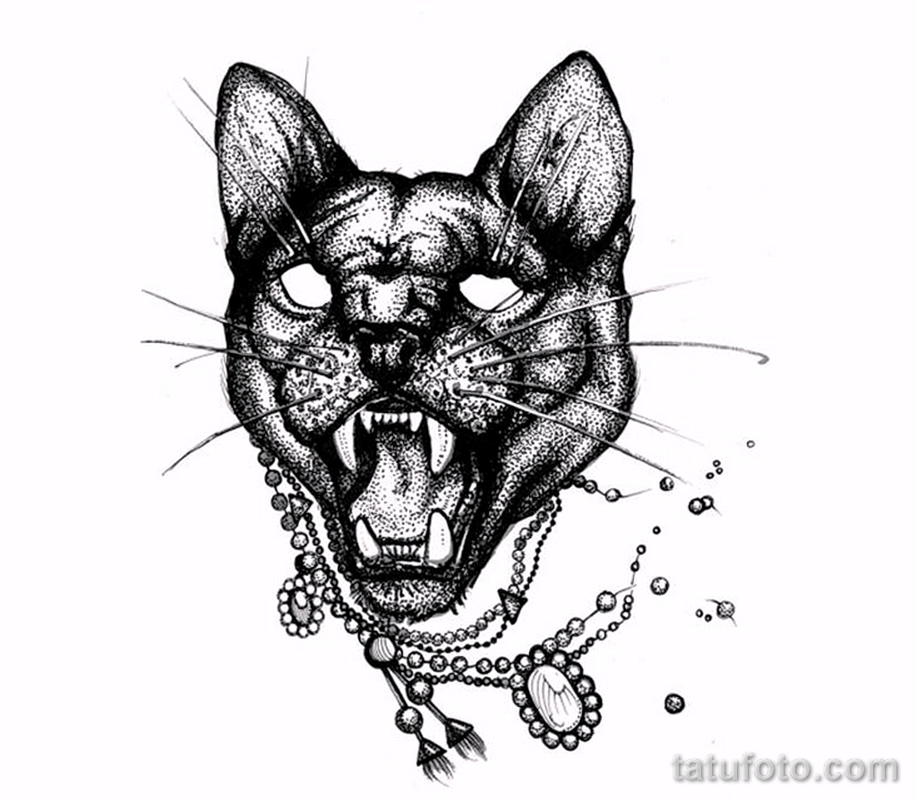 Эскиз для татуировки с кошкой 14,11,2021 - №0271 - sketch of cat tattoo - tatufoto.com