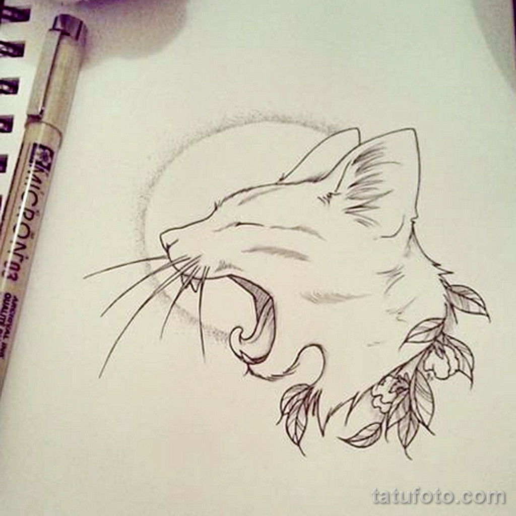 Эскиз для татуировки с кошкой 14,11,2021 - №0272 - sketch of cat tattoo - tatufoto.com