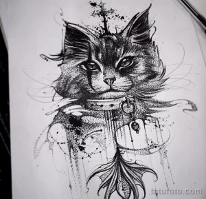 Эскиз для татуировки с кошкой 14,11,2021 - №0277 - sketch of cat tattoo - tatufoto.com