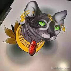 Эскиз для татуировки с кошкой 14,11,2021 - №0278 - sketch of cat tattoo - tatufoto.com