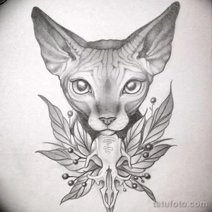Эскиз для татуировки с кошкой 14,11,2021 - №0282 - sketch of cat tattoo - tatufoto.com