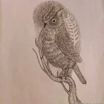 Фото тату совы, выполненное в технике дотворк. Нежный и милый рисунок татуировки с использованием точек вместо линий.
