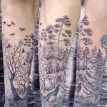 Фото рисунка тату волк и лес 16.12.2021 №0014 - Wolf tattoo - tatufoto.com