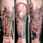 Фото рисунка тату волк и лес 16.12.2021 №0016 - Wolf tattoo - tatufoto.com