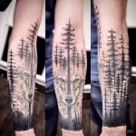 Фото рисунка тату волк и лес 16.12.2021 №0019 - Wolf tattoo - tatufoto.com