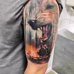 Фото рисунка тату волк и лес 16.12.2021 №0028 - Wolf tattoo - tatufoto.com