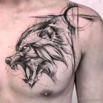 Фото рисунка тату волк на груди 16.12.2021 №0020 - Wolf tattoo - tatufoto.com