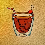 Фото татуировки на коже: коктейль в бокале с клубникой, льдом и соломинкой. Традиционный стиль, яркие цвета, четкие линии.