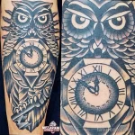 Фото тату сова с часами 13,12,2021 - №031 - Owl Tattoo With Clock - tatufoto.com