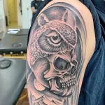 Фото тату сова с черепом 13,12,2021 - №002 - Owl Tattoo With Skull - tatufoto.com