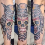 Фото тату сова с черепом 13,12,2021 - №014 - Owl Tattoo With Skull - tatufoto.com