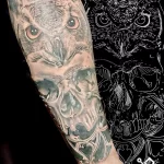Фото тату сова с черепом 13,12,2021 - №020 - Owl Tattoo With Skull - tatufoto.com