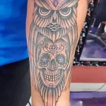 Фото тату сова с черепом 13,12,2021 - №026 - Owl Tattoo With Skull - tatufoto.com