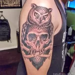 Фото тату сова с черепом 13,12,2021 - №031 - Owl Tattoo With Skull - tatufoto.com