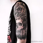 Фото тату сова с черепом 13,12,2021 - №036 - Owl Tattoo With Skull - tatufoto.com