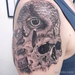 Фото тату сова с черепом 13,12,2021 - №052 - Owl Tattoo With Skull - tatufoto.com