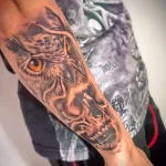 Фото тату сова с черепом 13,12,2021 - №056 - Owl Tattoo With Skull - tatufoto.com