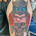 Фото тату сова с черепом 13,12,2021 - №078 - Owl Tattoo With Skull - tatufoto.com