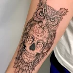 Фото тату сова с черепом 13,12,2021 - №080 - Owl Tattoo With Skull - tatufoto.com