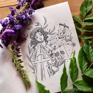 эскиз тату весы 09,12,2021 - №210 - Libra Tattoo Sketch - tatufoto.com
