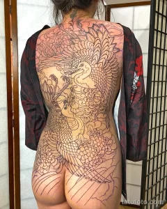 Рисунок татуировки с Журавлем 25.01.22 №0499 - Crane tattoo drawing tatufoto.com