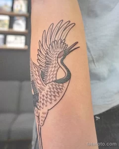 Рисунок татуировки с Журавлем 25.01.22 №0504 - Crane tattoo drawing tatufoto.com