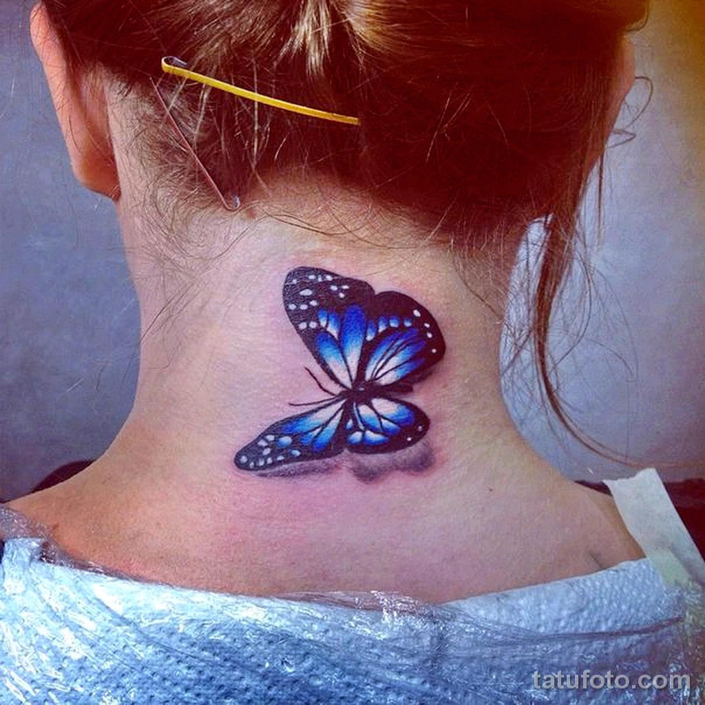 Татуировки для девушек на шее бабочки