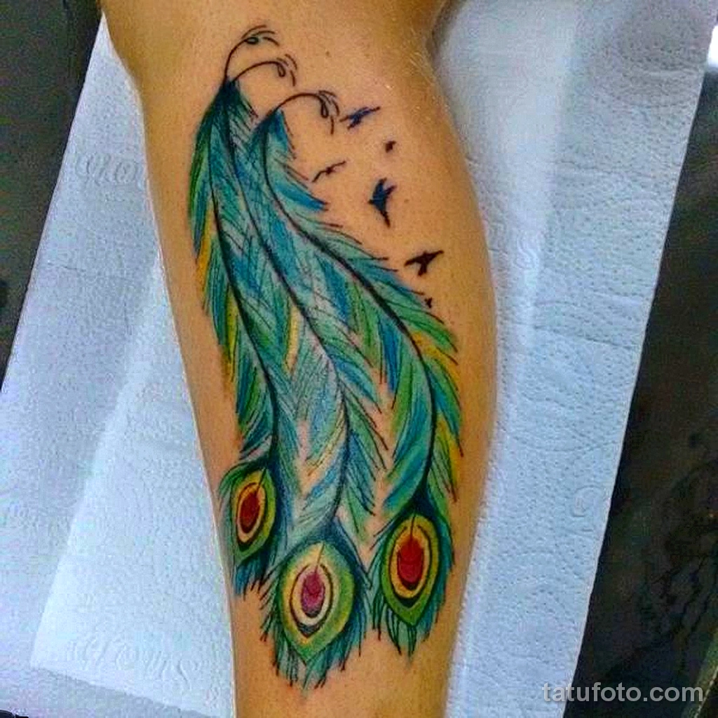 тату цветное перо 13.02.22 №0002 — color drawing tattoo tatufoto.com